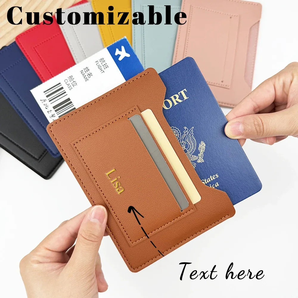 Porte-passeport personnalisé avec nom, porte-cartes, porte-billets de voyage en cuir, sac de passeport, couverture de passeport unie.
