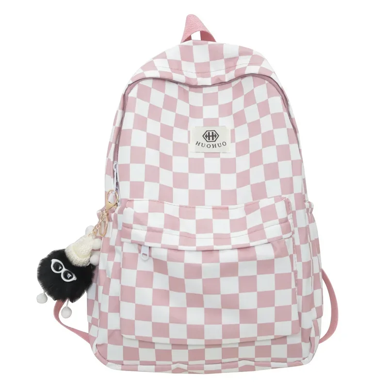sac à dos décontracté à carreaux style rétro coréen et hongkongais pour étudiants, sac à dos de rangement à lettres, sac à dos double épaule pour femmes pour l'école et l'éducation