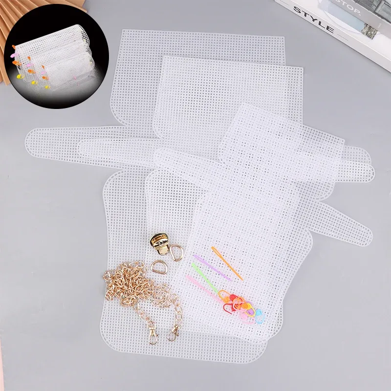kit de matériaux de bricolage, sacs à crochet à tricoter, feuille de cadre en plastique en maille pour bricolage, sac de fabrication, tissage auxiliaire, sac à bandoulière, accessoire