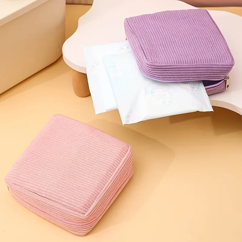 nouvelle trousse de maquillage en velours côtelé, pochette de rangement portable de grande capacité pour cosmétiques, pièces de monnaie et serviettes hygiéniques