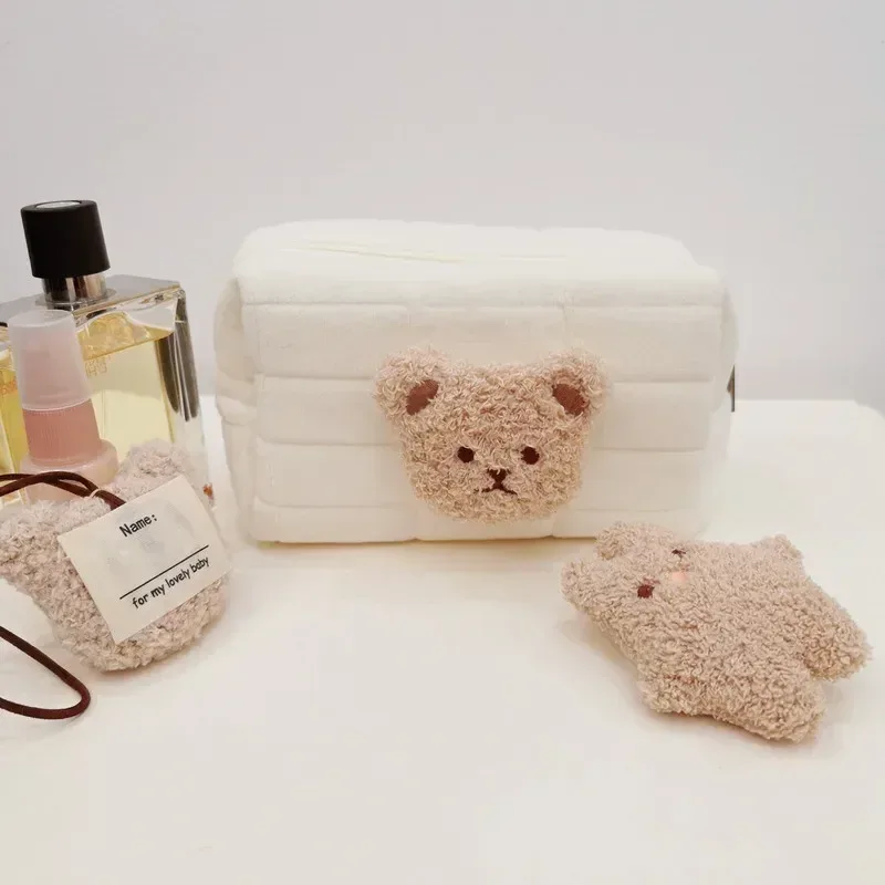 trousse de toilette portable ours mignon pour bébé, sacs à cosmétiques, pochette à couches, organisateur d'articles pour bébé, sac à cluth en coton réutilisable pour maman