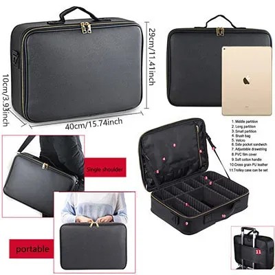 sac à cosmétiques professionnel pour femmes, trousse de maquillage de voyage en cuir, outil de beauté de grande capacité, brosse de maquillage, boîte de maquillage d'artiste