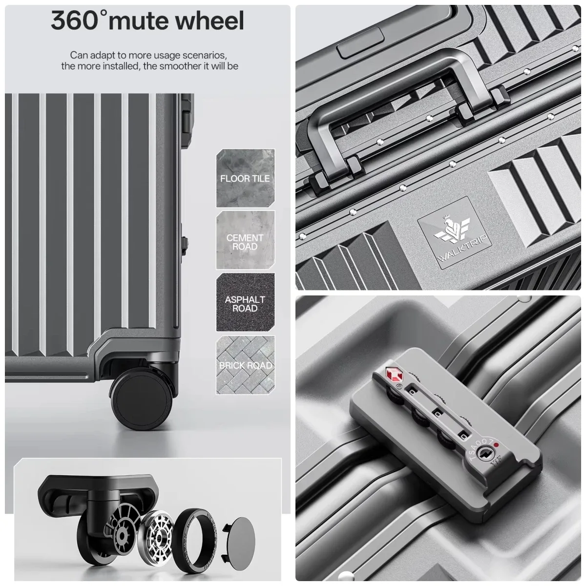 nouvelle valise de luxe 2026 en pc rigide avec cadre en aluminium, serrure tsa, bagage à roulettes pour femme, tailles 20/24/26/28 pouces