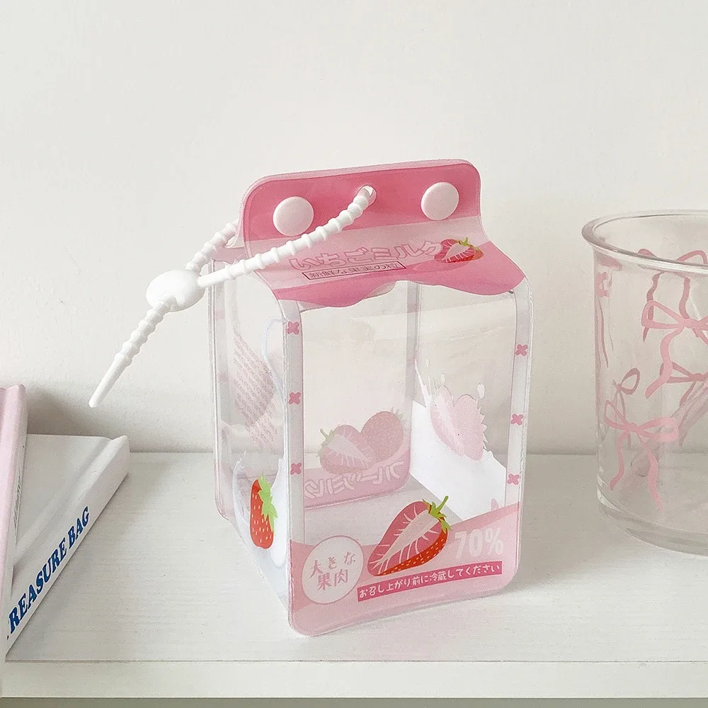 sac de rangement portable en pvc transparent 3d pour figurines, boîte à lait, style dessin animé, pour étudiantes, jouets et objets de collection