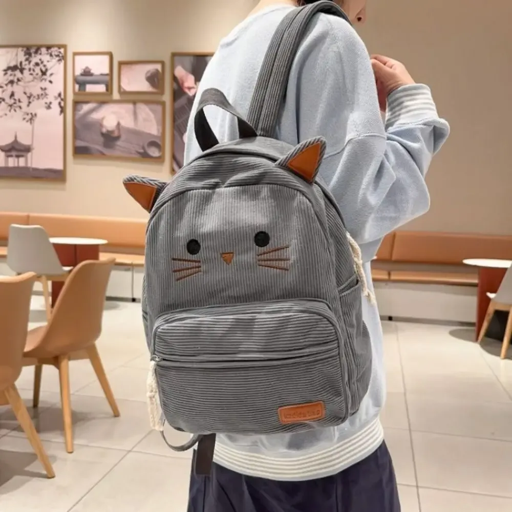 sac à dos chat de dessin animé mignon et léger en velours côtelé imprimé multicolore, idéal pour étudiants, cadeau parfait