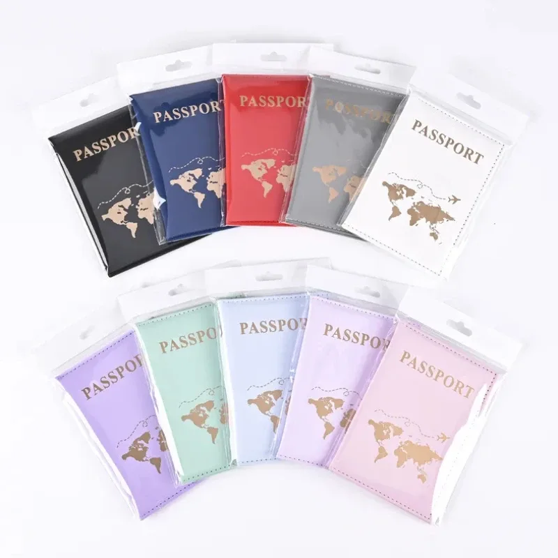 Étui de voyage en cuir PU pour porte-passeport doré, pour femmes et hommes, couverture de carte de billet, accessoires de protection pour passeport