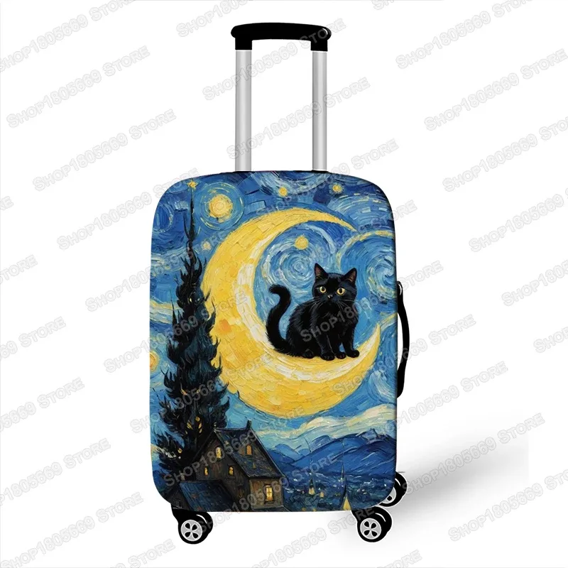 peinture à l'huile van gogh chat noir housses de bagages pour voyage la nuit étoilée housses de valise boîtier de chariot housse de protection cadeau