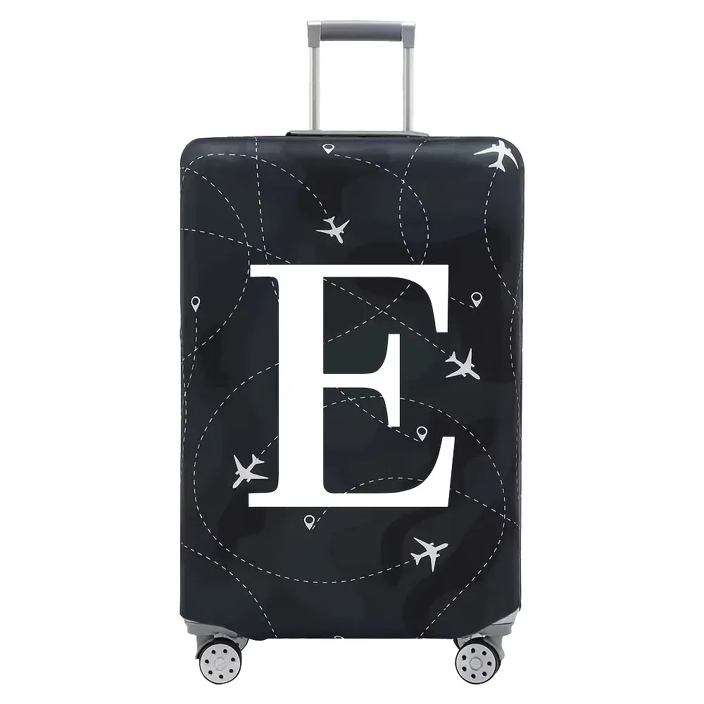 cette housse de valise extensible s'adapte aux valises de 18 à 32 pouces et présente un motif de lettres a-z blanches imprimé sur la surface.