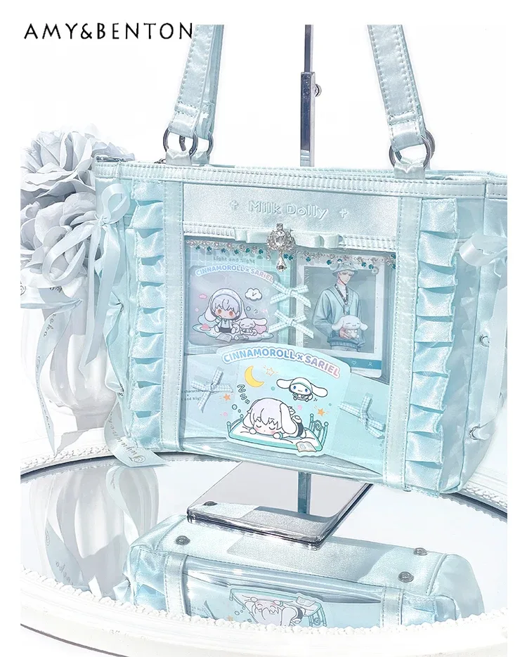 mine series – sac à bandoulière itabags doux, couleur unie, polyvalent, grande capacité, fermeture éclair, sac carré, sac à main japonais