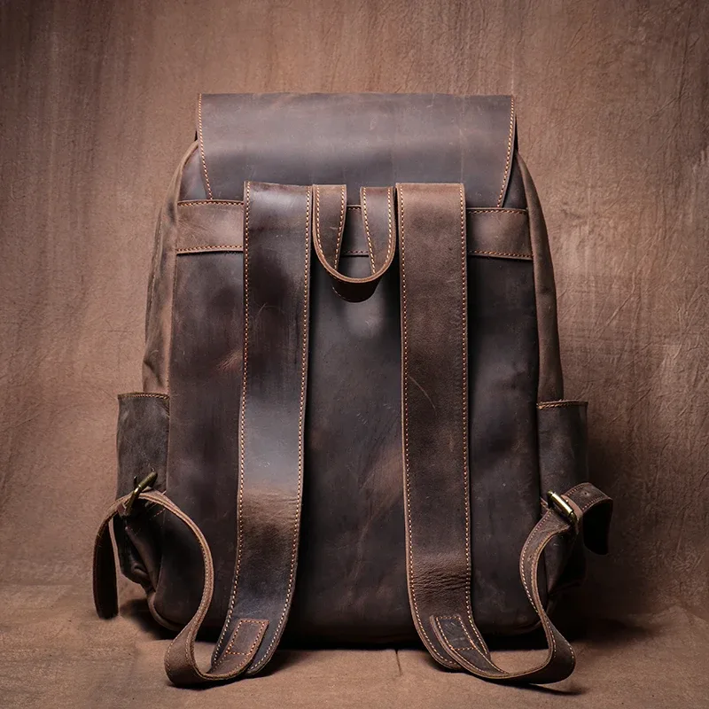 luokir haute qualité en cuir véritable sac à dos vintage crazy horse peau de vache sac d'école de luxe ordinateur sac à dos pour ordinateur portable 15 pouces