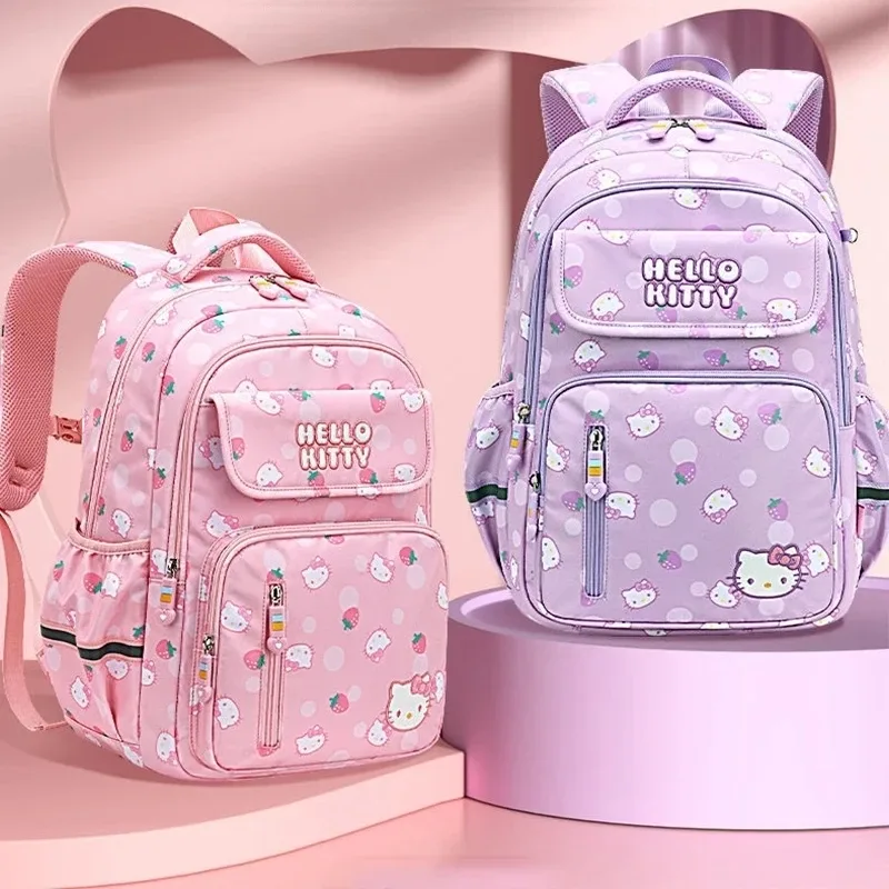 sac à dos scolaire hello kitty 42 mm, motif fraise kuromi, sacs pour soulager le fardeau, protéger la colonne vertébrale, imperméable, pour étudiants