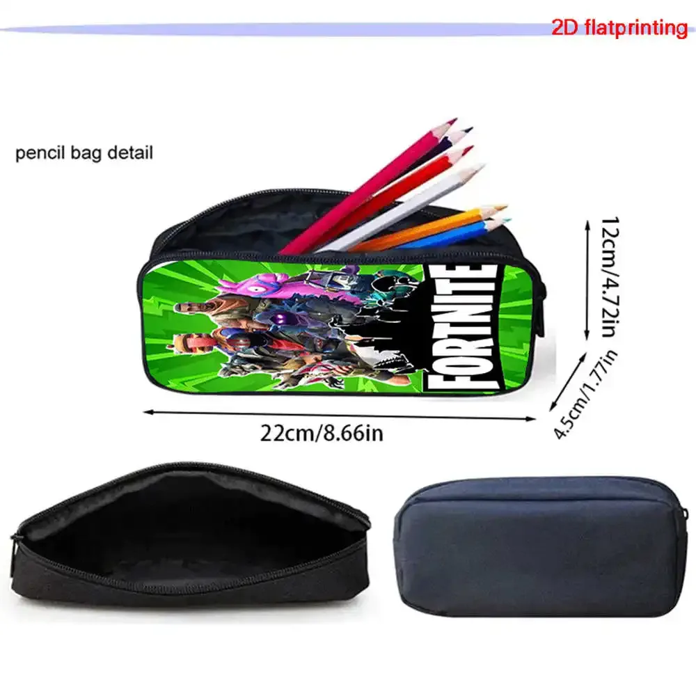 sac à dos de dessin animé fortnite avec poche avant et trousse à crayons 2 pièces - ensemble scolaire pour garçons et filles de 5 à 8 ans, cadeau de rentrée scolaire