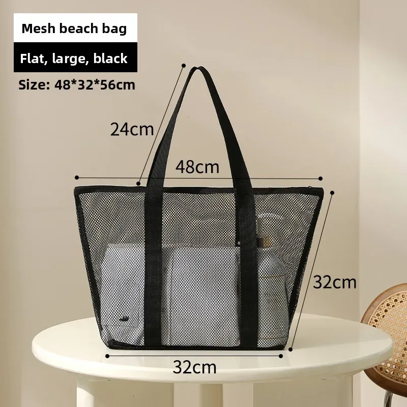 sac de plage en maille grande capacité avec poignées, sac de rangement ajouré pour voyages en bord de mer, serviettes, chaussons et courses
