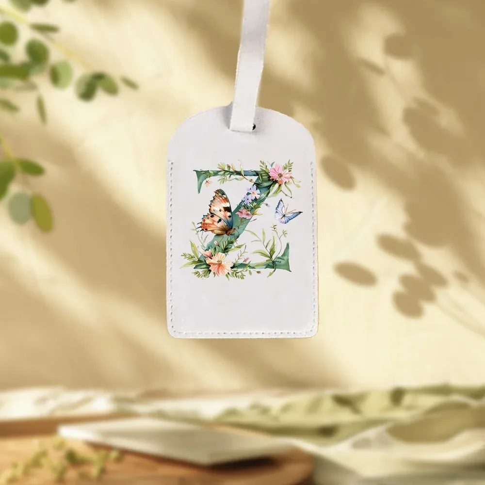 étiquettes de bagages blanches personnalisées adaptées aux valises, aux vêtements et aux bijoux - nom/logo/texte, 26 étiquettes florales et alphabétiques