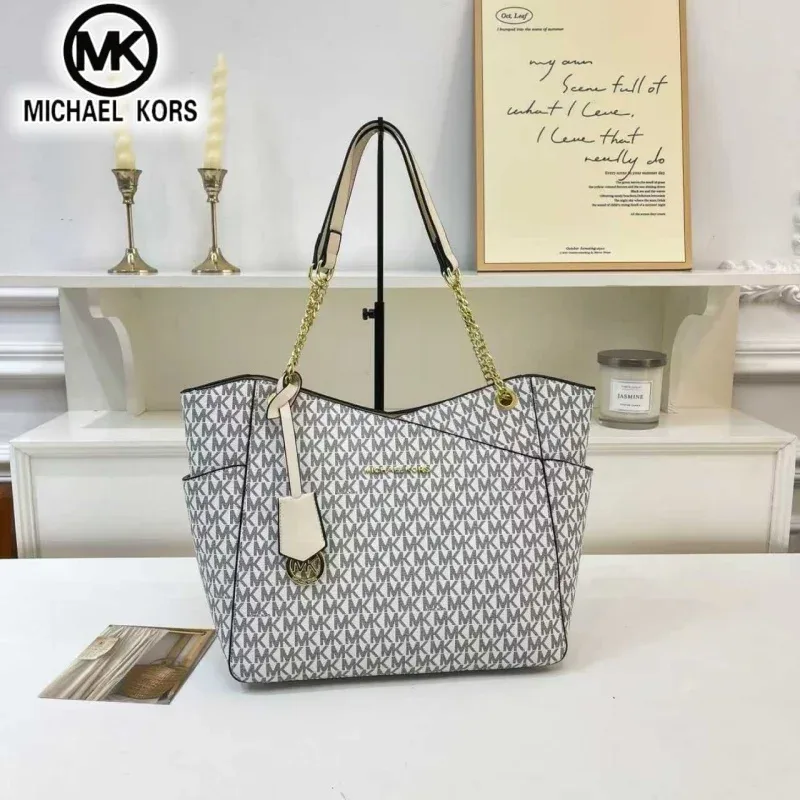 michael kors sac à bandoulière décontracté pour femme, sac fourre-tout grande capacité mk, sac fourre-tout classique à motif floral et lettres, sac de voyage