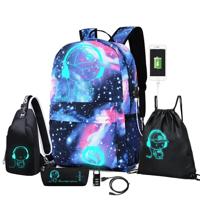 sac à dos d'école pour étudiants, sacs d'école lumineux avec chargeur usb pour adolescents, garçons et filles, cartables antivol pour enfants, sac à dos pour ordinateur portable