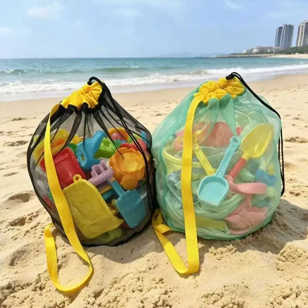 Sac de rangement pour la plage et la natation, léger et de grande capacité, sac de plage à bandoulière en maille extensible avec cordon de serrage, housse de plage résistante au sable et respirante, adapté pour changer de vêtements, serviettes, sac bandoulière portable, double usage pour les voyages en plein air et la natation