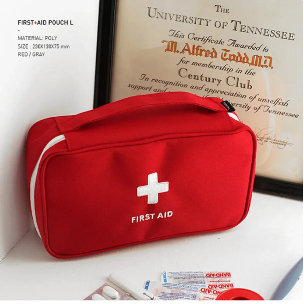 trousse de premiers secours en tissu oxford, portable, pour voyage, trousse d'urgence, sac de transport, sac médical d'extérieur, étui de rangement, rouge