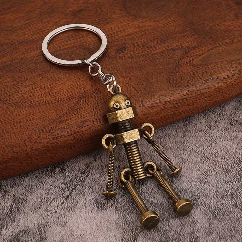 porte-clés robot mécanique rétro à vis, créatif, articulé, style steampunk, pour clés de voiture, pendentif de sac à dos pour homme