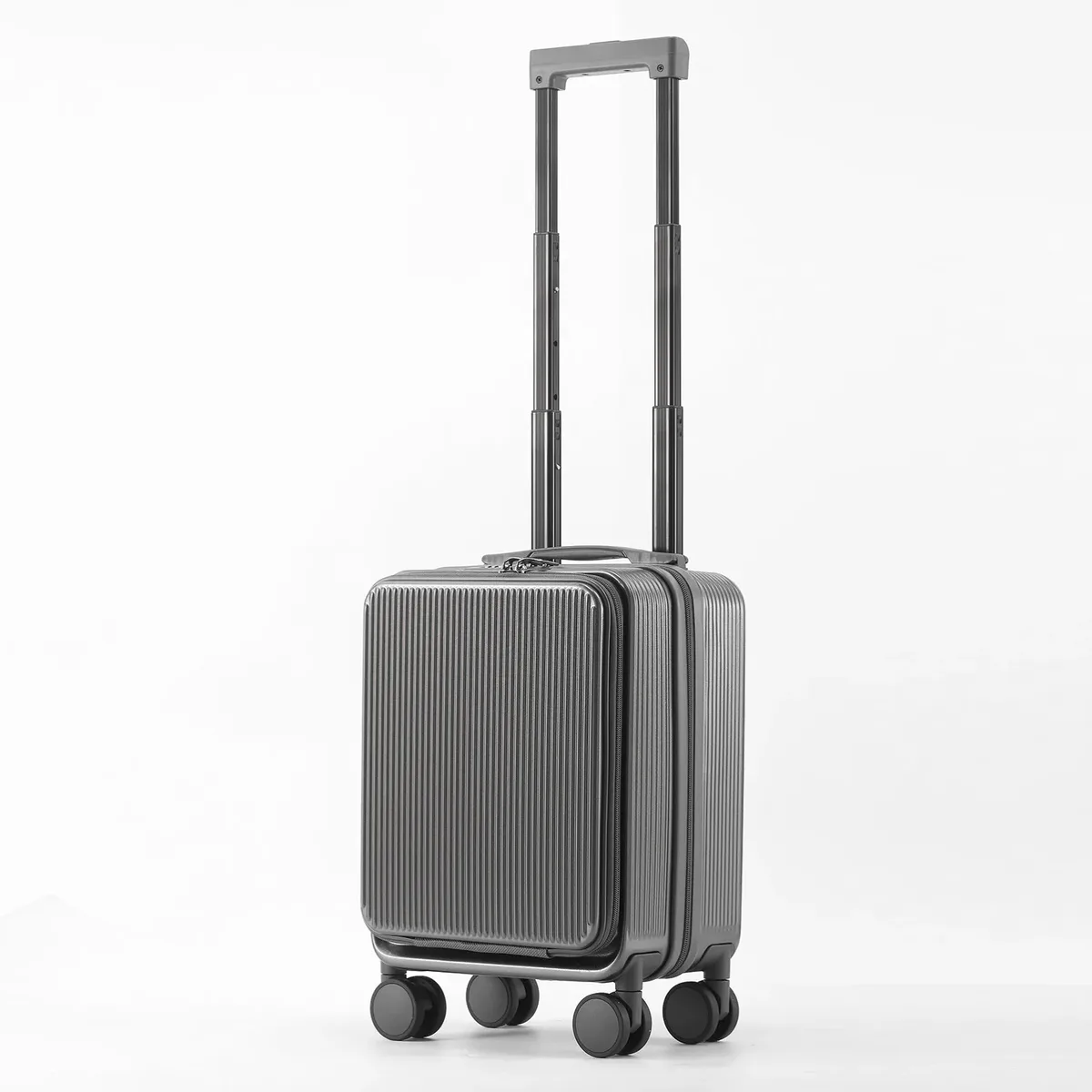 bagage à main extensible de 16 pouces, valise à ouverture frontale, grand compartiment profond, organisateur humide/sec abs + pc 360 ° roues à rotation silencieuses