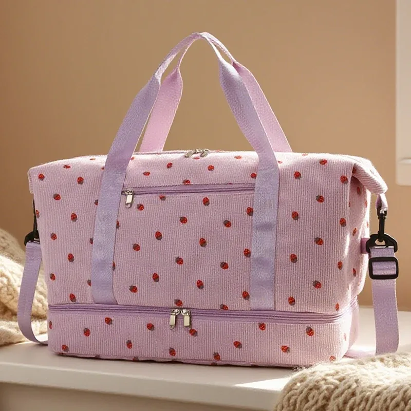 sac fourre-tout de voyage en velours côtelé, sac de voyage de grande capacité avec compartiment à chaussures, sacs de sport et de fitness pour femmes