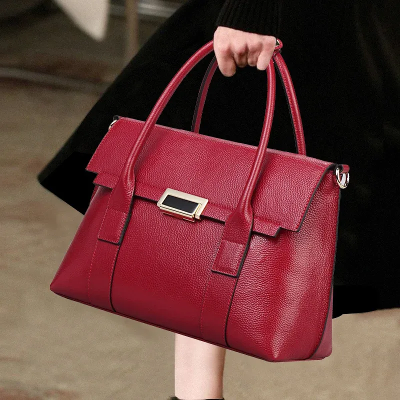 2025 nouvelle mallette en cuir véritable femmes sacs à main grande capacité dames mode peau de vache sacs à bandoulière portables