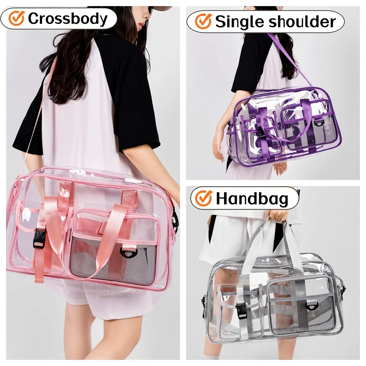 grand sac de voyage transparent en pvc, sac de sport de grande capacité, sac à main portable étanche pour les sports de plage en plein air, rangement quotidien, utilisation pour le transport