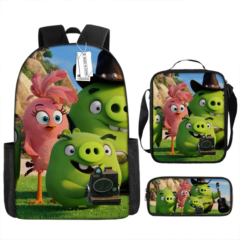sacs d'école de luxe originaux et cool avec impression 3d angry birds, 3 pièces/ensemble, sac à dos pour ordinateur portable, sac à déjeuner, trousse à crayons