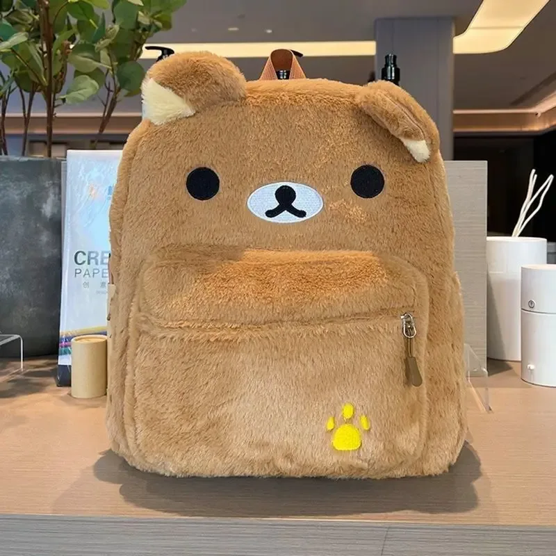 kawaii anime rilakkuma ours sac à dos en peluche broderie conception sacs pour femmes mignon grande capacité sacs à dos femmes sac à dos
