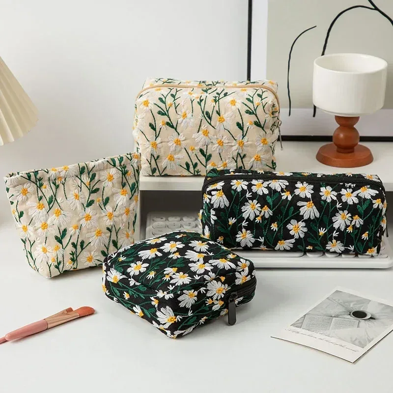 trousse de maquillage florale pour femme, trousse de beauté, broderie coréenne, poudres cosmétiques, trousse de toilette de voyage
