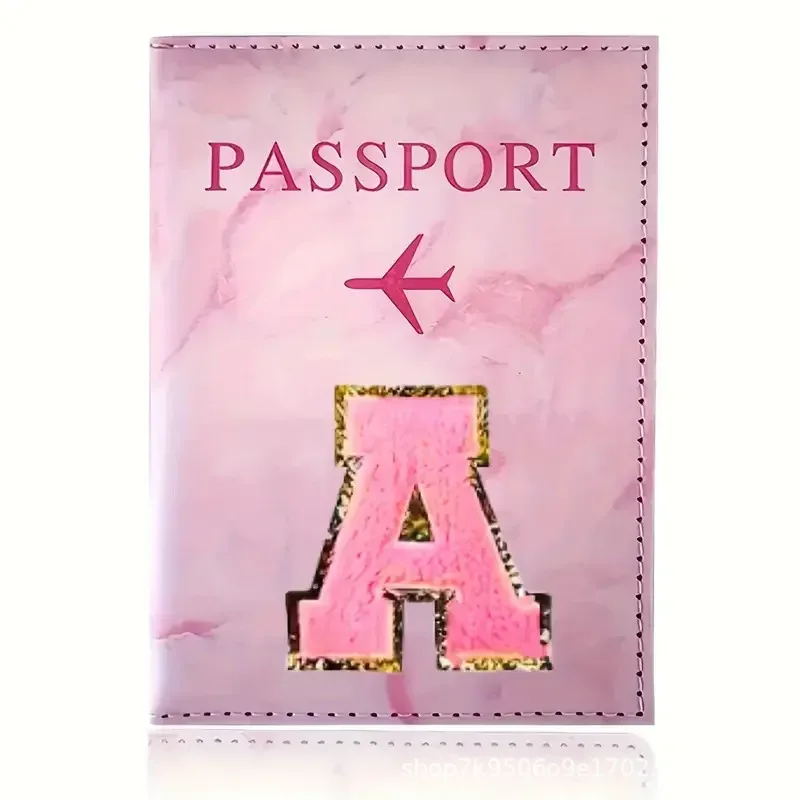 Porte-passeport en cuir PU rose avec étiquette brodée, étui pour billets et cartes de crédit, accessoires de voyage