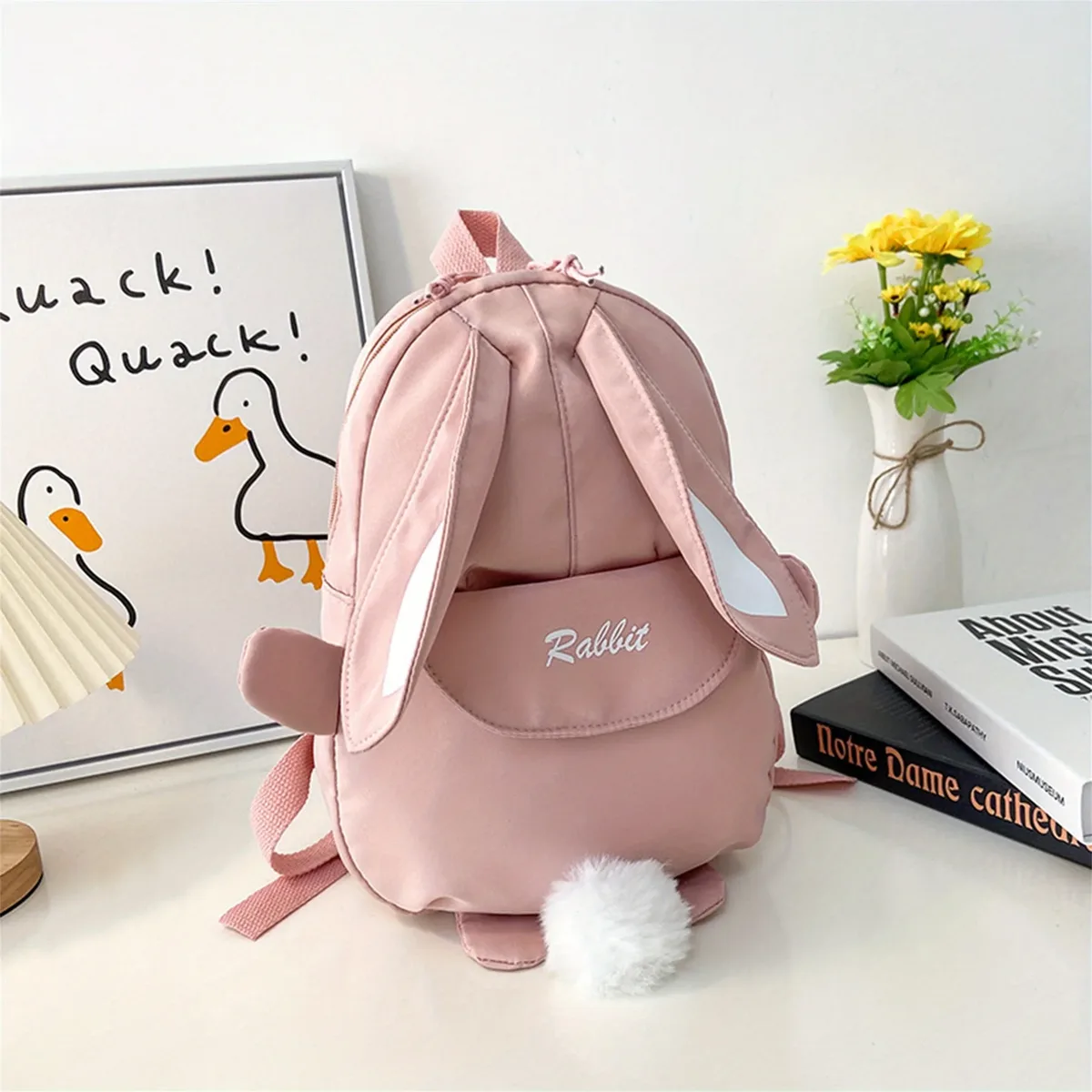 fille lapin oreille sac à dos cartable décontracté étanche grande capacité école sac à dos lisse fermeture éclair solide adolescents voyage et cadeaux