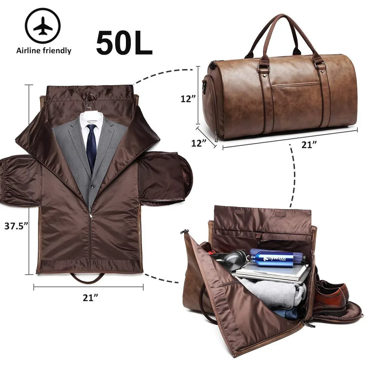 sac de voyage étanche de grande capacité, sac de transport pour vêtements, sac polochon en cuir pour vêtements, sac de voyage pour costume pour hommes