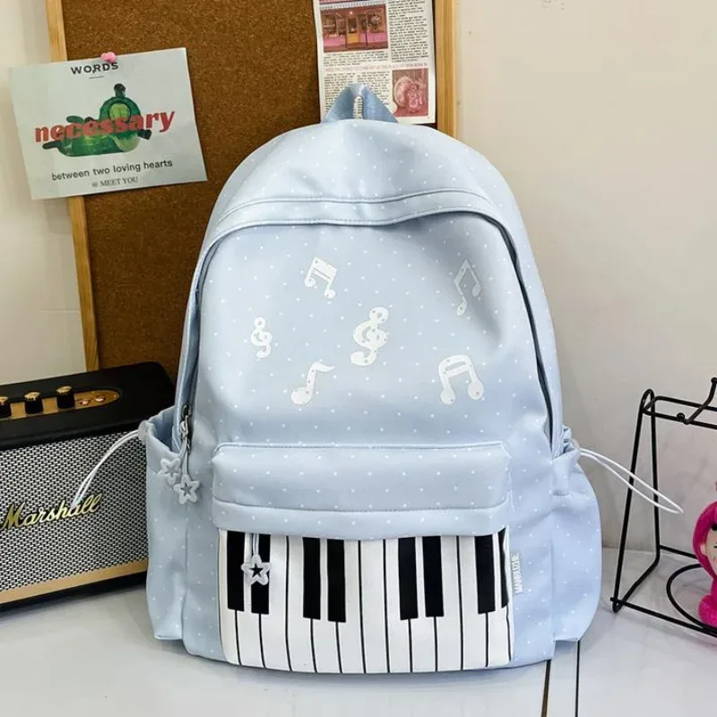 sac à dos à touches de piano à pois, sac à dos de style japonais à blocs de couleur, sac à dos en forme de piano de style scolaire, grand sac de voyage pour femmes