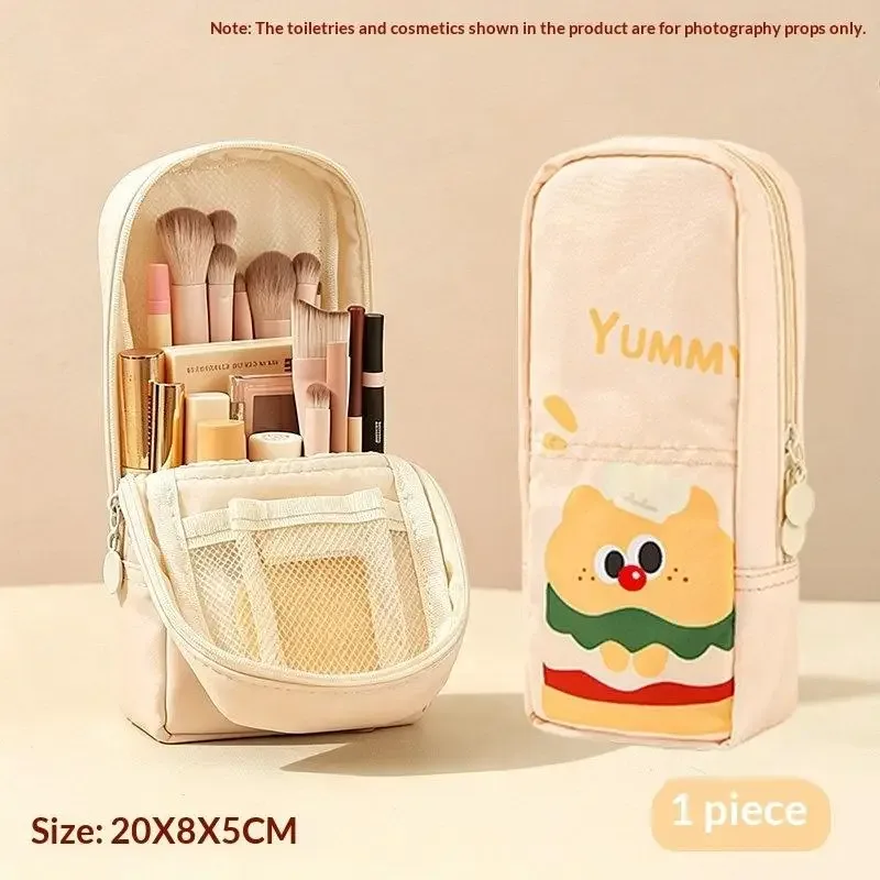 sac de rangement pour pinceaux de maquillage, motif dessin animé mignon, avec design transparent, grande capacité, parfait pour le maquillage quotidien et les voyages