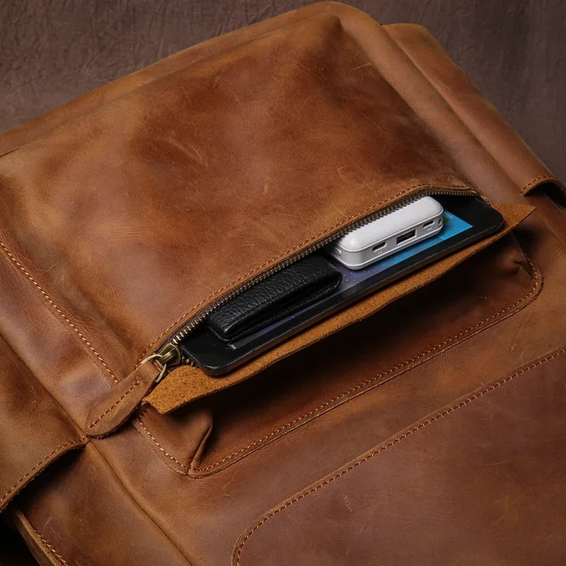 guro vintage sac à dos en cuir véritable week-end pour hommes sacs à dos de voyage de luxe haut crazy horse cartable en peau de vache pour ordinateur portable 16 pouces