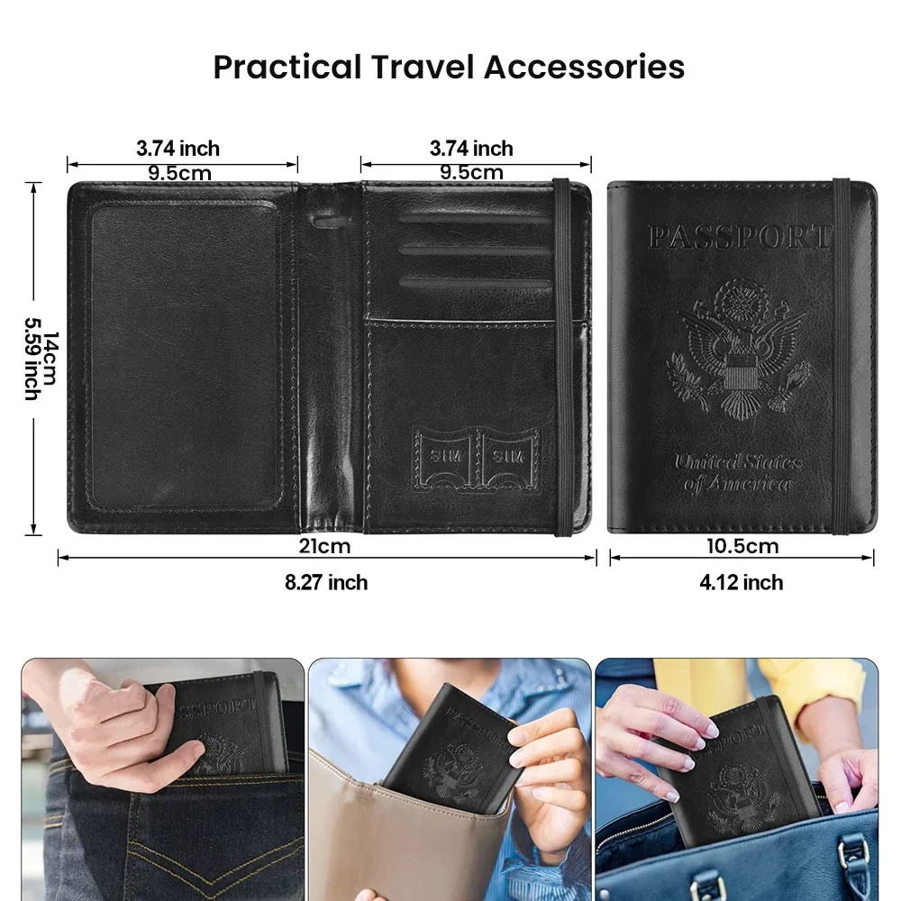 porte-passeport en cuir pu rfid pour hommes et femmes, idéal pour sécuriser, élégant pour les états-unis, portefeuille de voyage durable, organisateur de documents