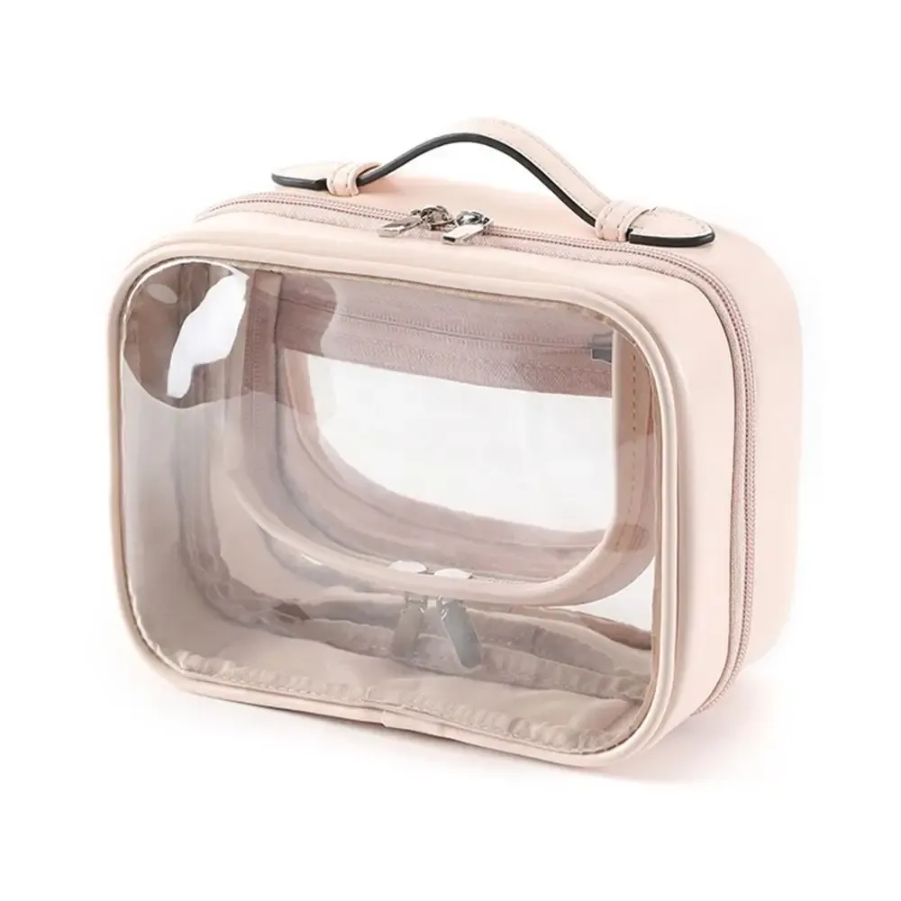 sacs de maquillage transparents double couche de grande capacité, sac à cosmétiques transparent à fermeture éclair, rangement de brosses de maquillage, sacs de toilette de voyage