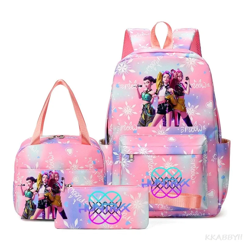 ensemble de 3 sacs à dos kpop demon hunters, sac d'école, sac à déjeuner, trousse à crayons, cadeau de rentrée scolaire pour fille, mochila de loisirs, sacs de voyage pour adolescents