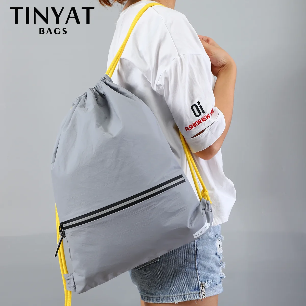 TINYAT sac de sport robuste à cordon sac à dos en polyester imperméable pour salle de sport, équitation, organisateur de chaussures et de vêtements de grande capacité