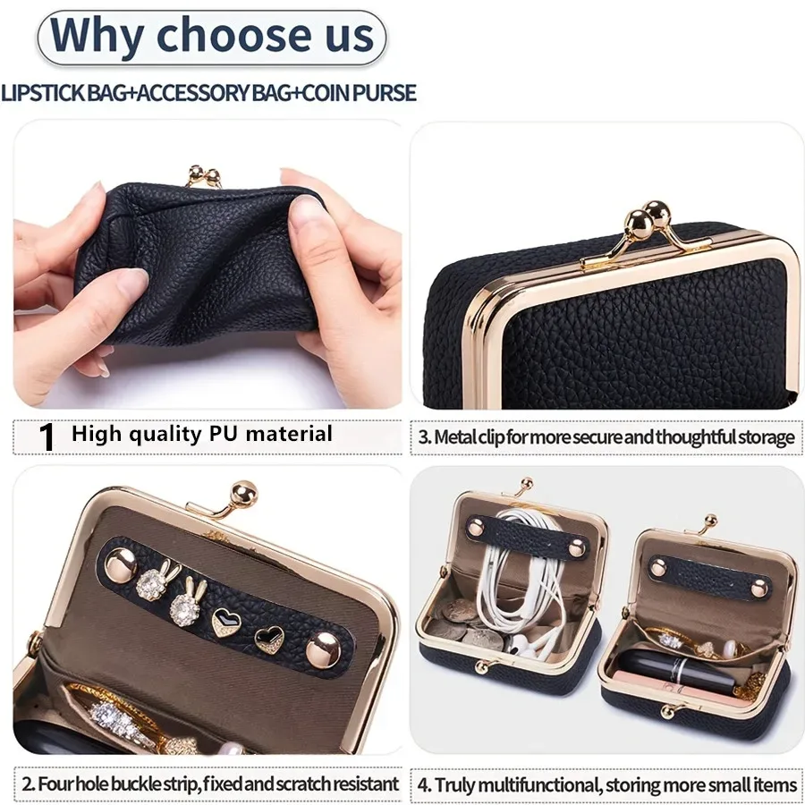 sac de rangement pour bijoux pour femmes, petit sac en cuir pu pour écouteurs, boîte de rangement pour bagues, colliers, boucles d'oreilles, mini porte-monnaie