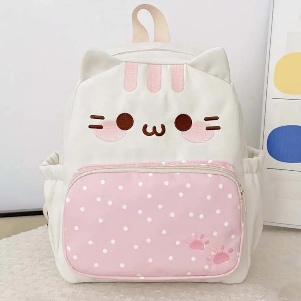 sac à dos pour chat de style japonais, grande capacité, design avec oreilles 3d, sac à dos kawaii léger, bretelles réglables, sac à dos à pois.