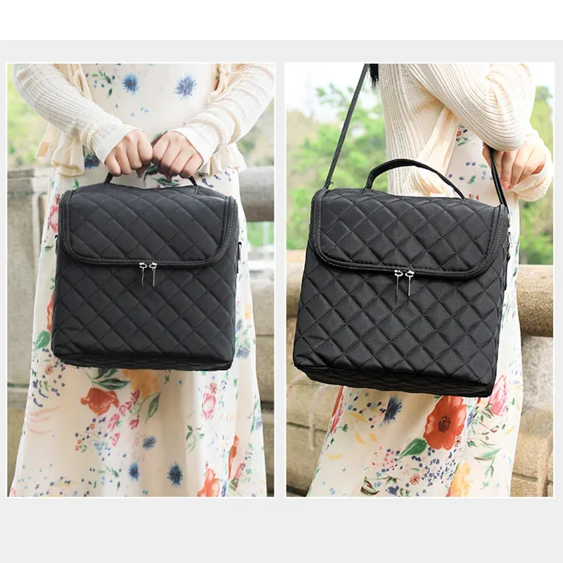 sac à main de maquillage à carreaux de grande capacité pour femmes, boîtes à cosmétiques, trousse d'art d'ongle à fermeture éclair, mallette de rangement, évalué professionnel