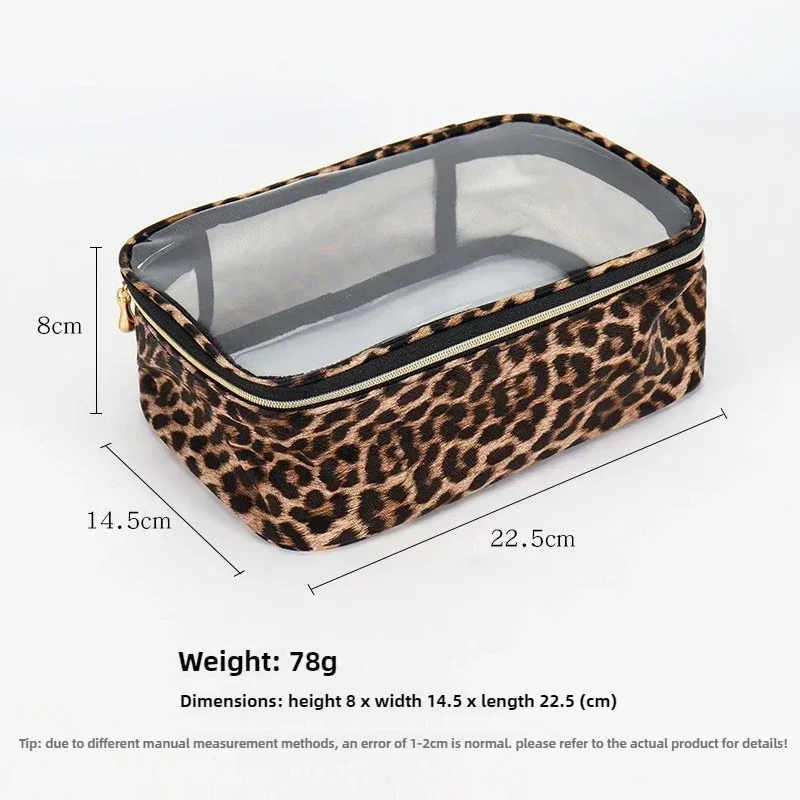 sac de maquillage transparent portable imprimé léopard, sac à cosmétiques de lavage étanche, grande capacité, rangement d'articles de toilette, organisateur de cosmétiques