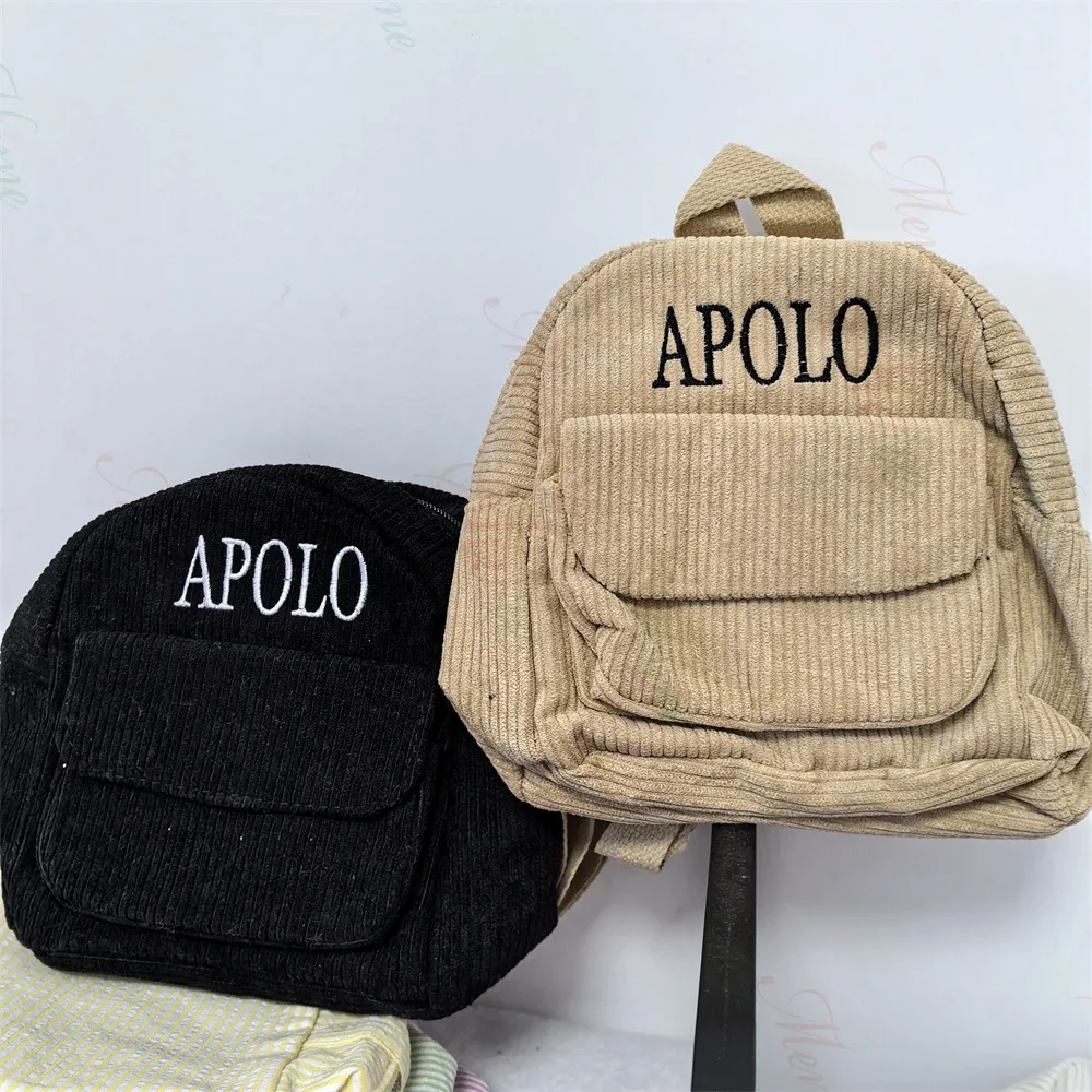 mini sac à dos en velours côtelé de couleur unie avec nom personnalisé pour filles, petit sac à dos personnalisé pour femmes, cadeau d'anniversaire