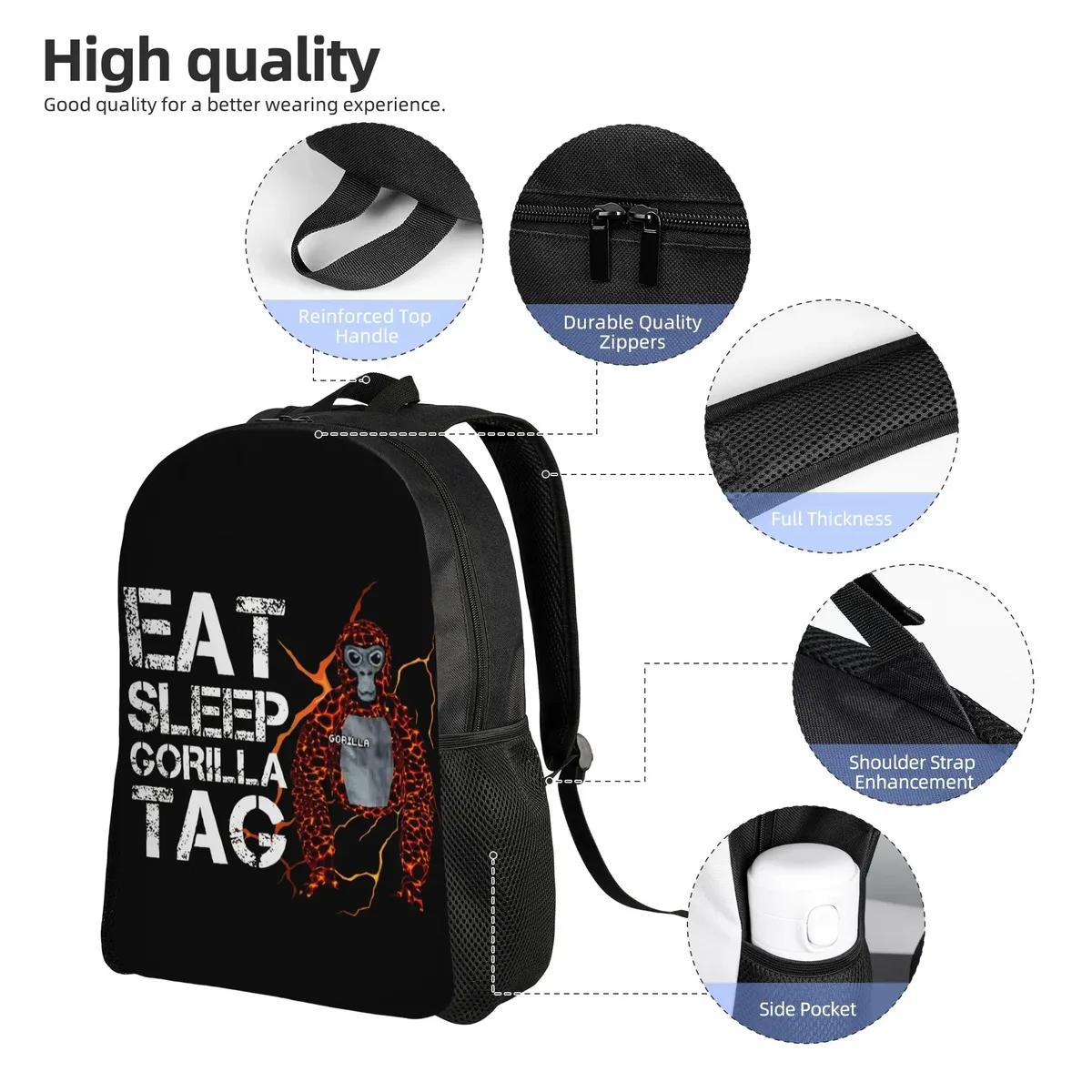 sac à dos eat sleep gorilla tag pour hommes et femmes, sac à dos décontracté pour le lycée, le travail, le quotidien, sac à bandoulière pour le collège, sac à bandoulière pour l'extérieur