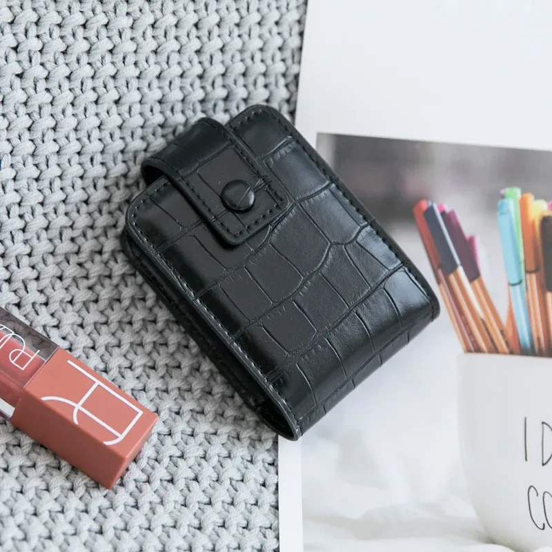mini sac de rouge à lèvres portable avec miroir, petit sac à cosmétiques minimaliste avec bouton, mallette de rangement de maquillage pour femmes en relief crocodile