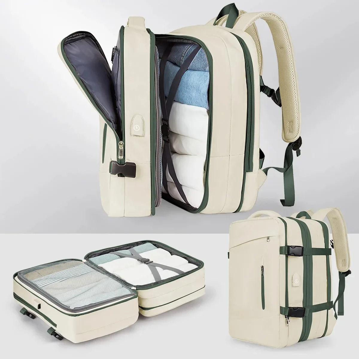 sac à dos de voyage imperméable de grande capacité avec compartiment à chaussures indépendant, rangement multi-compartiments et multi-couches, minimaliste a
