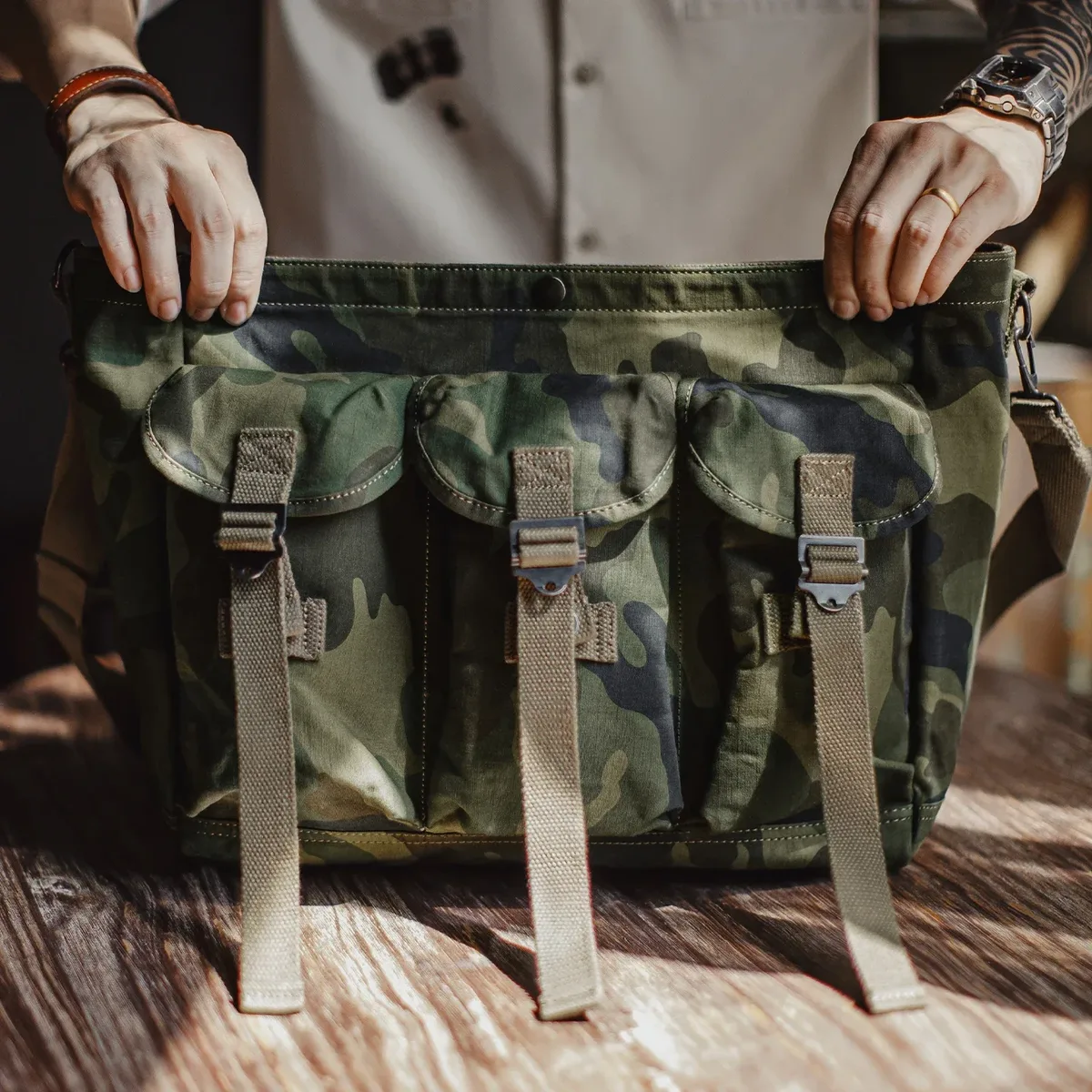 maden – sac à bandoulière tactique vintage pour hommes, sacoche en coton de camouflage, grande capacité, sac à bandoulière d'entraînement dans la jungle en plein air