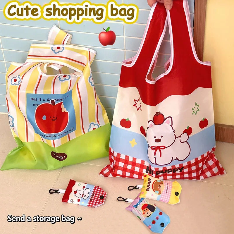 sac fascinant avec image de dessin animé ludique, pliable et réutilisé, grand espace pour le shopping, sacs à bandoulière comme cadeau pour filles